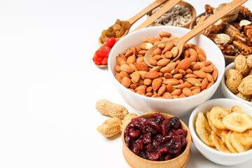 Tasty food concept - delicious dried fruits, space for text