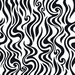 Seamless pattern, abstract wave texture, wavy black and white background	