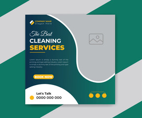 Cleaning service square social media post template design