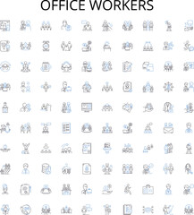 Obraz premium Office workers outline icons collection. Office, Workers, Clerk, Employee, Manager, Professional, Typist vector illustration set. Receptionist, Accountant, Adviser linear signs