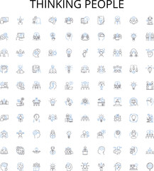 Thinking people outline icons collection. Thinking, People, Intellectuals, Brainy, Analytical, Logical, Inquisitive vector illustration set. Mindful, Discursive, Perceptive linear signs