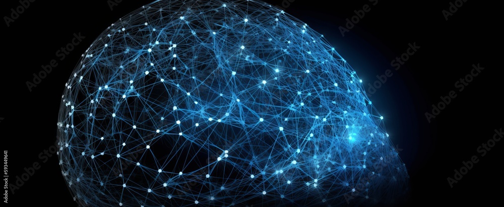 Wall mural global imagery with dynamic blue lines connecting stars around an object