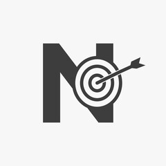 Initial Letter N Success Logo Combine with Bow Target  Icon