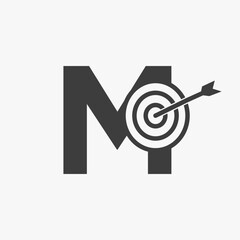 Initial Letter M Success Logo Combine with Bow Target  Icon