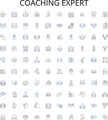 Coaching expert outline icons collection. seapratedCoach, Expert, Training, Mentor, Advisor, Guidance, Mentoring vector illustration set. Counselor, Tutor, Instructor linear signs