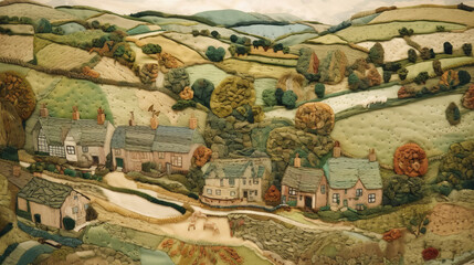 english countryside landscape made from material and fabric