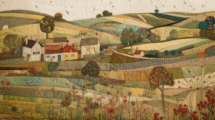 English countryside landscape made from material and fabric