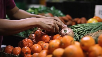 Vegetable sorting hands at market