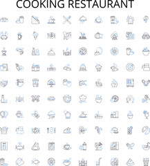 Cooking restaurant outline icons collection. cooking, restaurant, cuisine, menu, ingredients, recipes, preparation vector illustration set. presentation, plating, kitchen linear signs