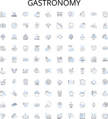 Gastronomy outline icons collection. Cuisine, Cookery, Food, Dishes, Tastes, Dining, Appetizers vector illustration set. Seasonings, Confections, Flavors linear signs