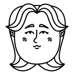 Portrait of woman with long bangs. Female head front view.