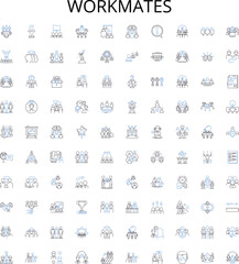 Workmates outline icons collection. Colleagues, Coworkers, Peers, Associates, Comrades, Teammates, Partners vector illustration set. Friends, Laborers, Mates linear signs
