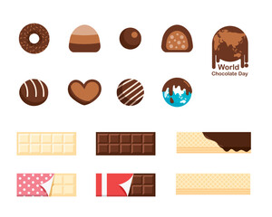 Chocolate bar and candy icon set for Chocolate Day vector.