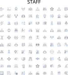 Staff outline icons collection. Personnel, Employees, Associates, Personnel, Officers, Professionals, Workers vector illustration set. Executives, Colleagues, Team linear signs