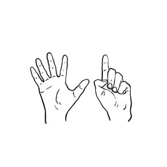 hand drawn illustration of a finger showing the number six on white background