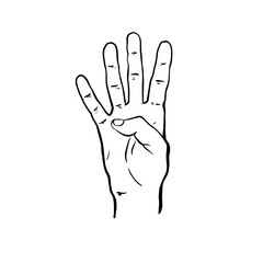Fototapeta premium Hand with four fingers up. The hand shows four fingers raised up. 4 fingers