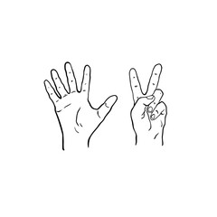 Hand with three fingers up.  The hand shows three fingers raised up. 3 fingers