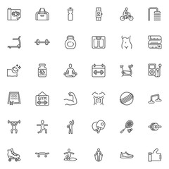 Sports equipment line icons set