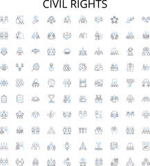 civil rights outline icons collection. civil, rights, activism, equality, justice, discrimination, integration vector illustration set. protesters, suffrage, segregation linear signs