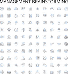 Management brainstorming outline icons collection. Brainstorming, Management, Planning, Ideas, Productivity, Creativity, Innovation vector illustration set. Strategy, Growth, Analysis linear signs