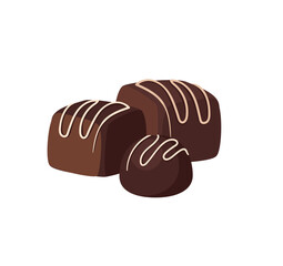 Concept Cocoa chocolate candies dessert. This is an illustration of chocolate candies in a flat, vector style. The concept is a sweet and indulgent treat. Vector illustration.