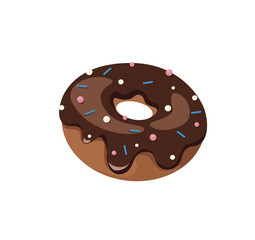 Concept Cocoa chocolate donut dessert. The illustration is a flat vector cartoon design of a chocolate donut on a white background. Vector illustration.