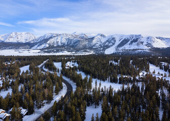 Aerial View of Mammoth Lakes, California in Winter