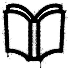 Spray Painted Graffiti book icon Word Sprayed isolated with a white background. graffiti book with over spray in black over white.