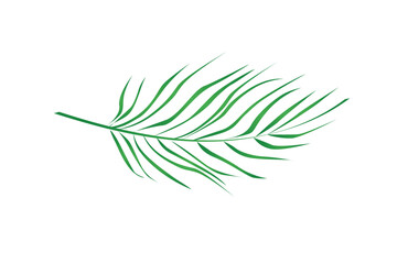 Concept Jungle botany plant branch leaf. This illustration depicts a single green branch of a jungle plant against a white background. Vector illustration.