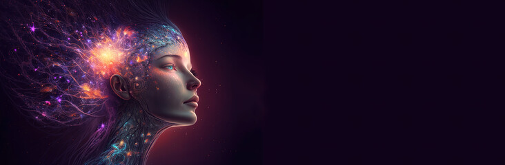 Third eye chakra interconnected to the spiritual universe, source of love full of energy and gratitude. Concept of meditation and gratitude. Generative AI