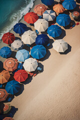 Colorful Umbrellas on Sandy Beach. Generative AI