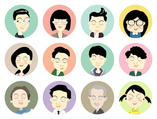 Vector illustration of a set of avatars of men and women.