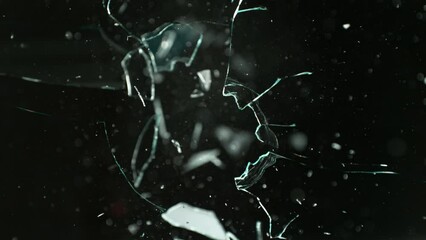 Super Slow Motion Shot of Real Bullet Glass Break Isolated on Black Background at 1000fps. - Powered by Adobe