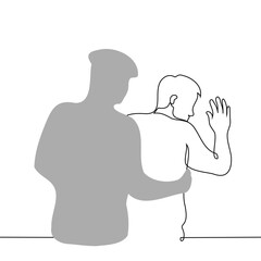law enforcement officer conducting a search of a man leaning against a wall - one line drawing vector. the concept search, capture of a suspect or criminal, abuse of power