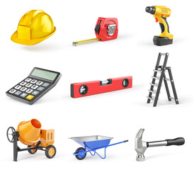 construction tool set isolated