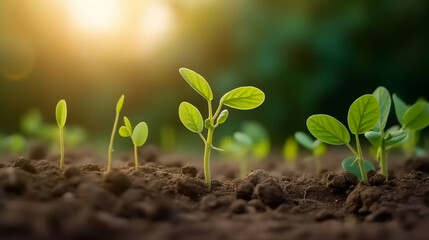 Soybean growth in farms with green leaf background