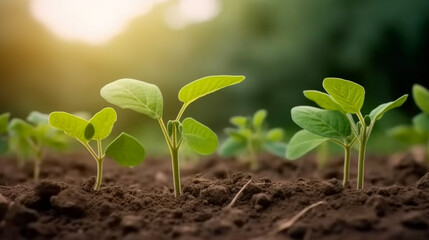 Soybean growth in farms with green leaf background