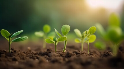 Fototapeta premium Soybean growth in farms with green leaf background