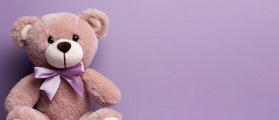 Cute teddy bear on light purple background