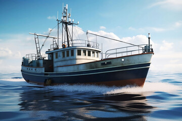 Fototapeta premium Illustration of Large Fishing Trawler Boat on the Ocean