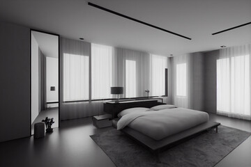 Naklejka na ściany i meble Interior of a modern bedroom, generative ai
