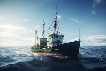 Obraz premium Illustration of Large Fishing Trawler Boat on the Ocean