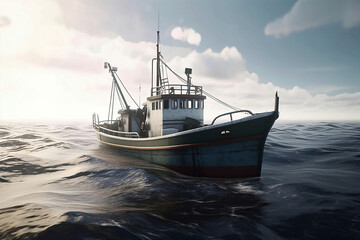 Fototapeta premium Illustration of Large Fishing Trawler Boat on the Ocean