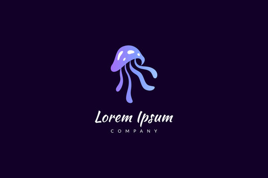Vector logo where blue jellyfish icon image in flat design style