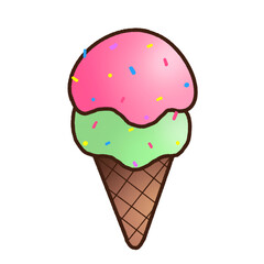 Mint and strawberry ice cream cone