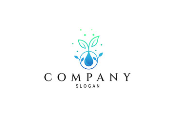 fresh plant logo with water drops in circle shape in simple design style