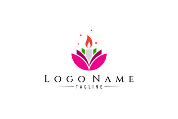 Lotus flower logo decorated with candles is suitable for therapy, beauty, massage, reflection related to relaxation