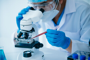 Test tubes in clinic, pharmacy and medical research laboratory and chemical substances.