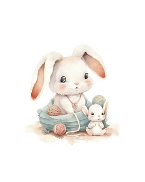 Cute bunny and mouse created with generative AI technology