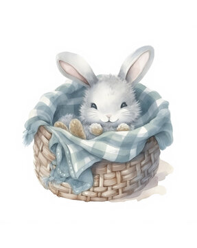 Cute bunny in a basket created with generative AI technology